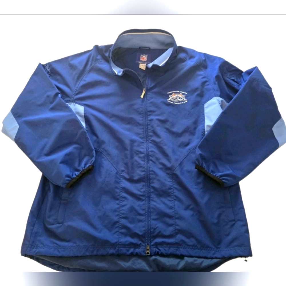 Vintage Reebok NFL Superbowl Blue Windbreaker Jacket with Logo Size Xl